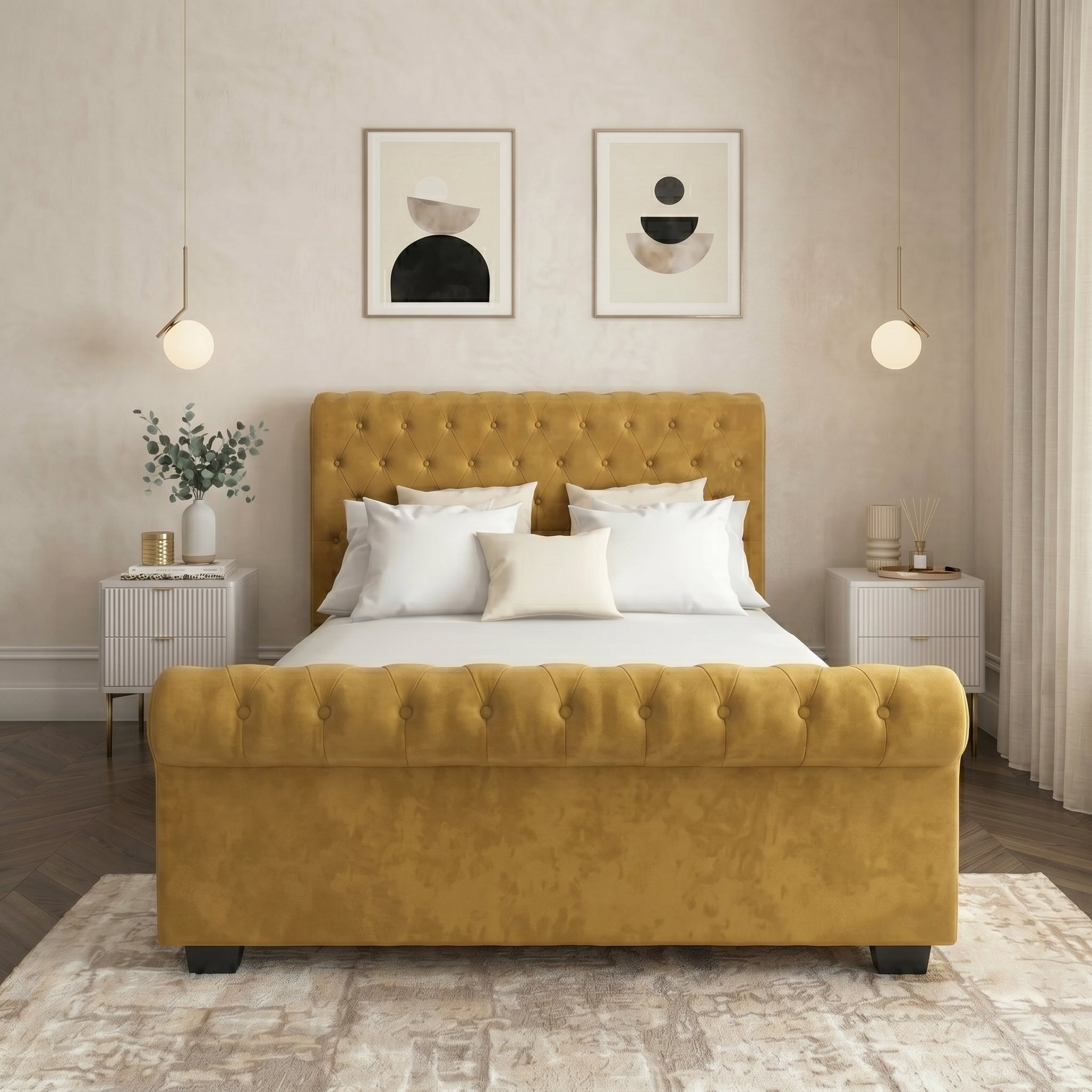 Elegant Modern Tufted Bed with Upholstered Frame