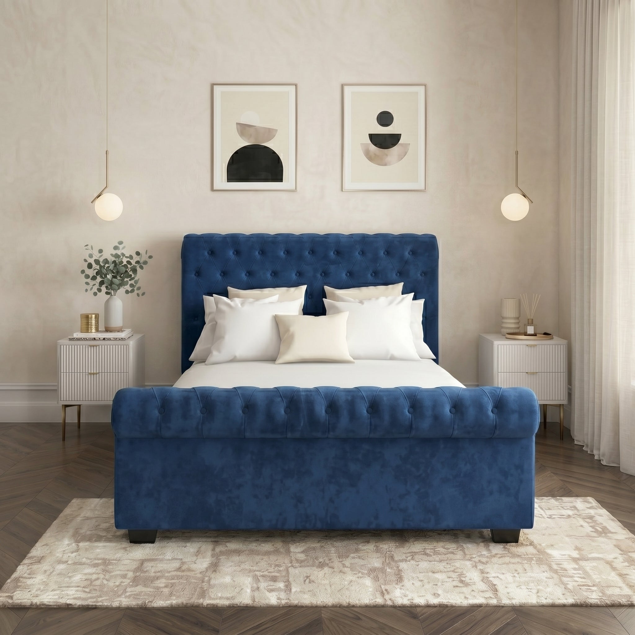 Elegant Modern Tufted Bed with Upholstered Frame