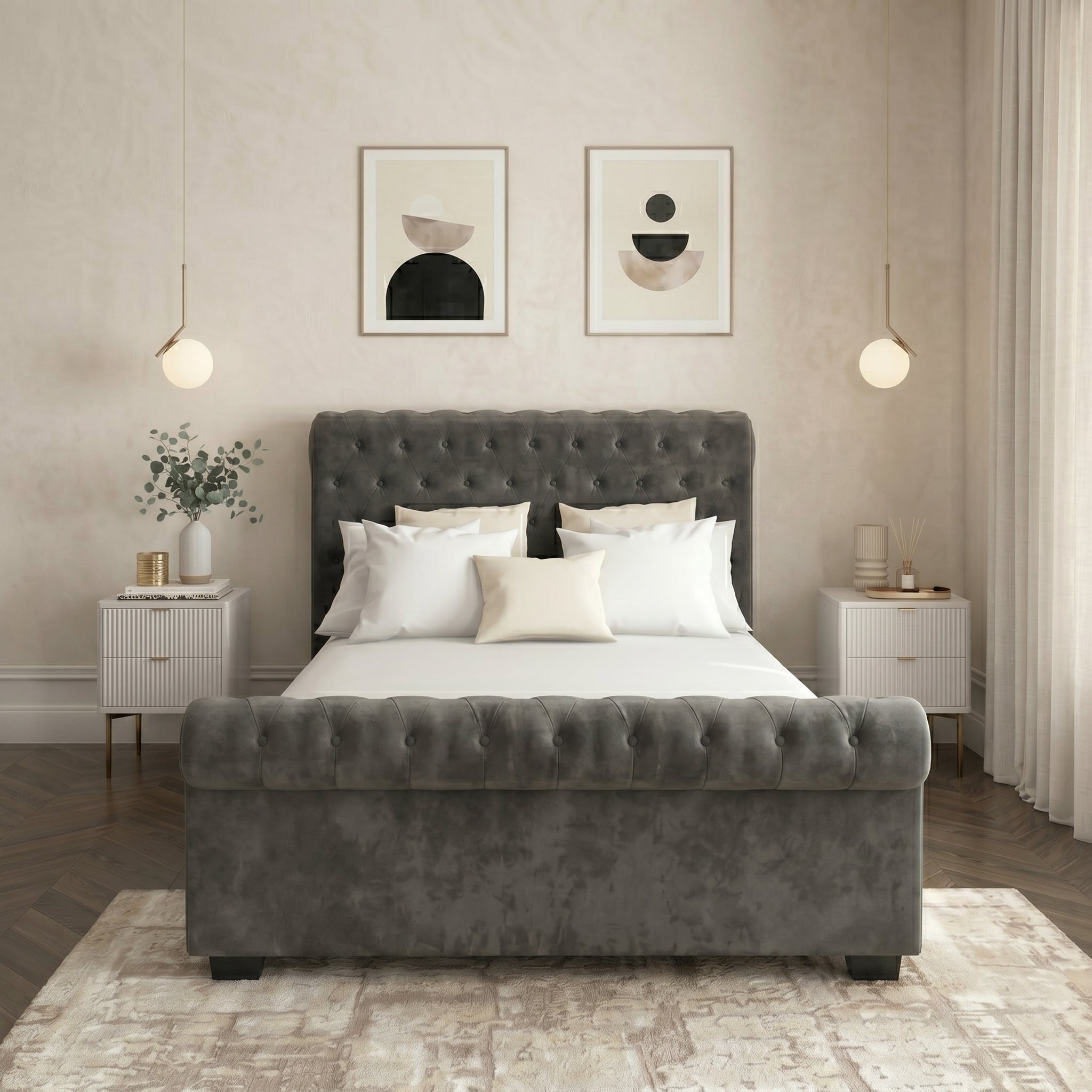 Elegant Modern Tufted Bed with Upholstered Frame