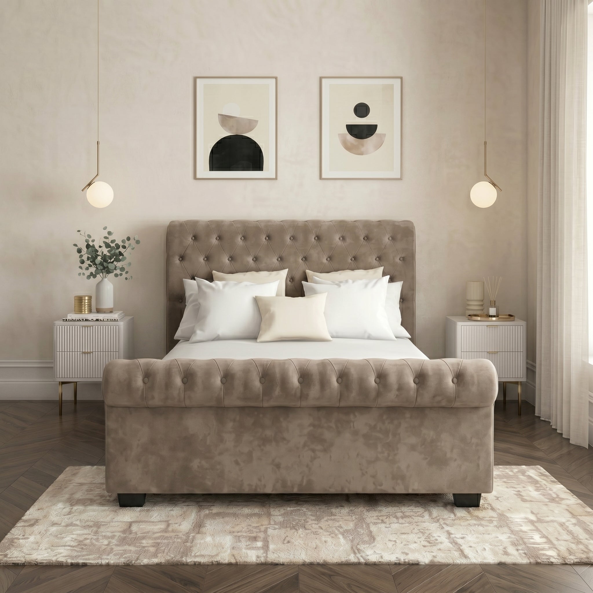 Elegant Modern Tufted Bed with Upholstered Frame