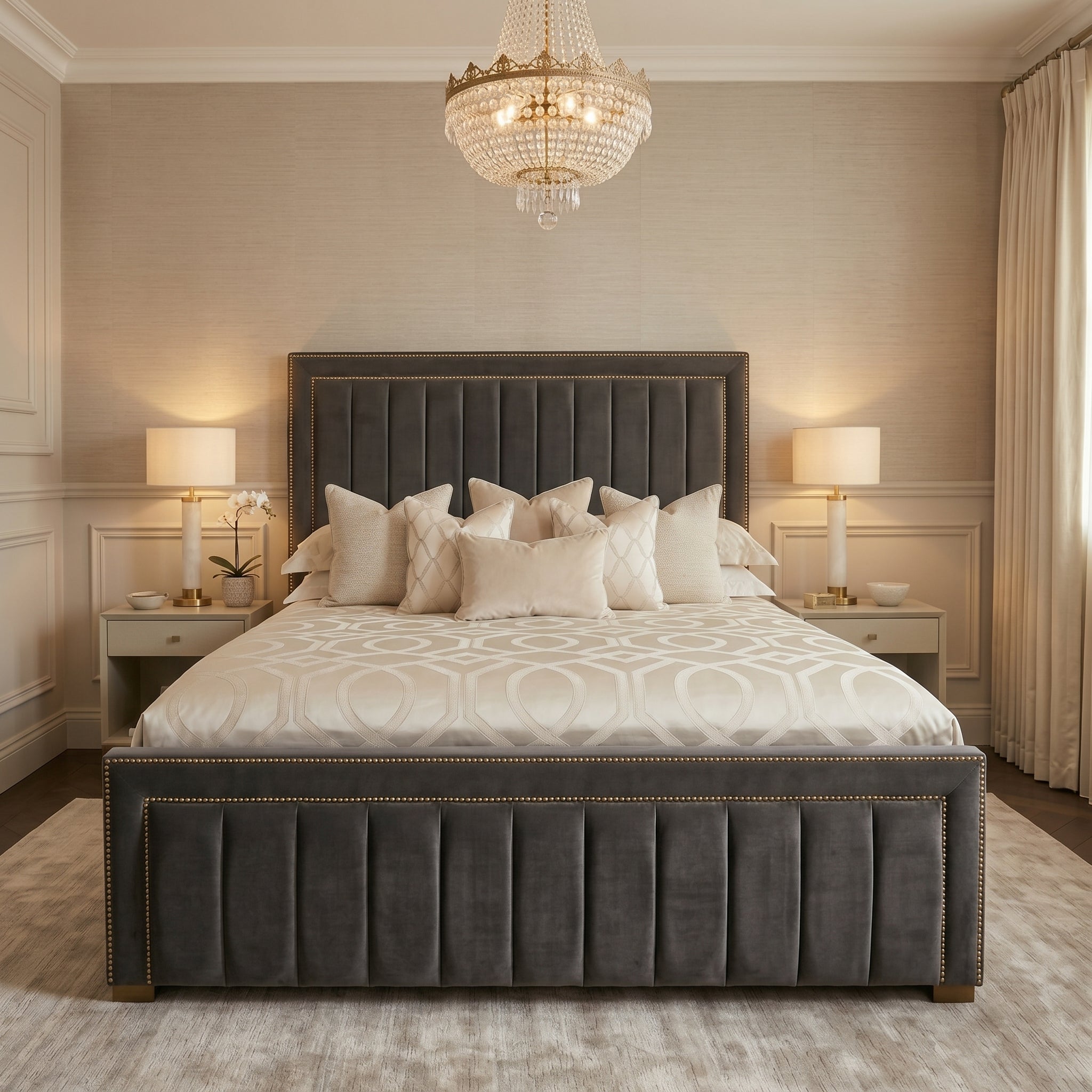 Modern Stripe King Panel Bed Frame