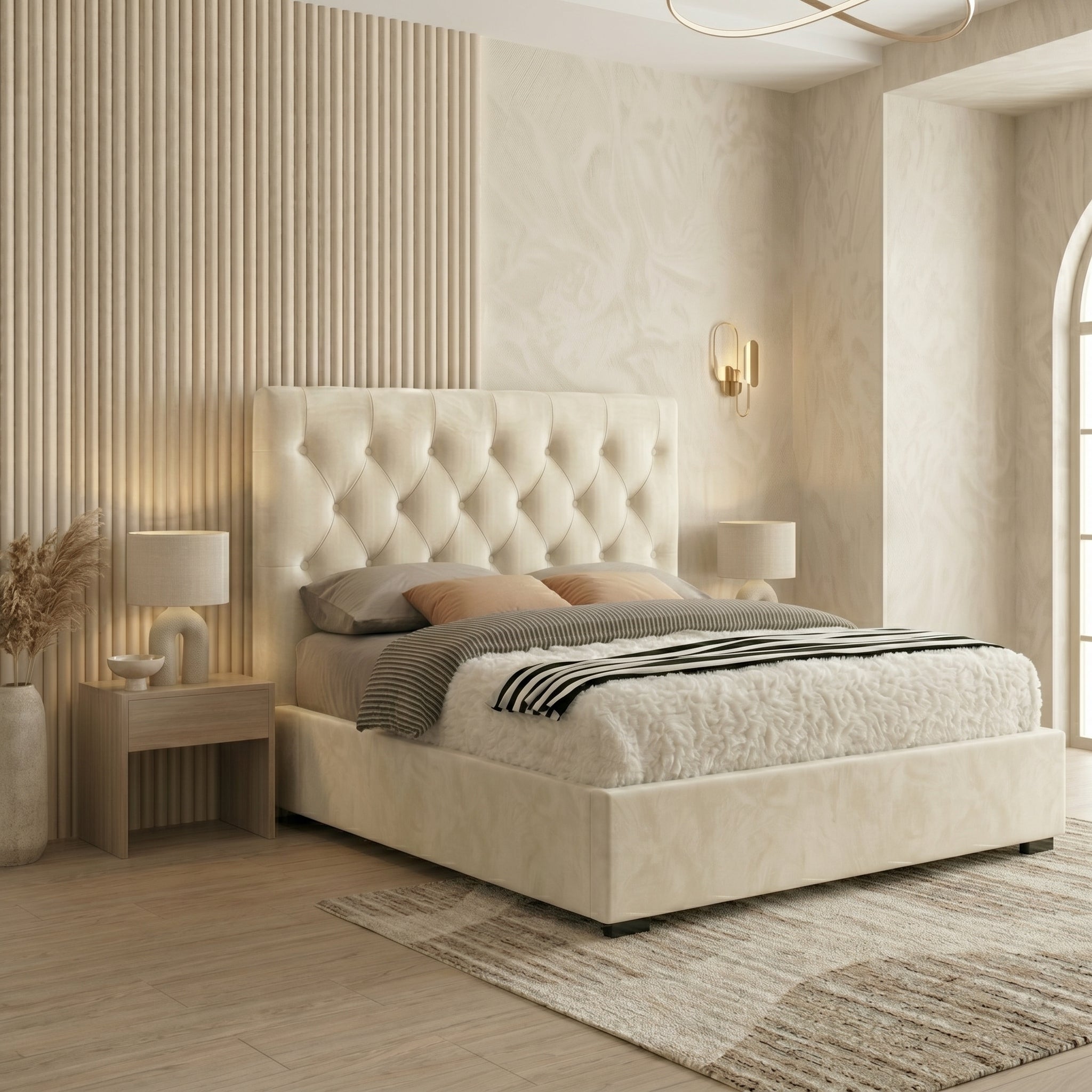 Majestic Chesterfield Cream Ottoman Bed King Size