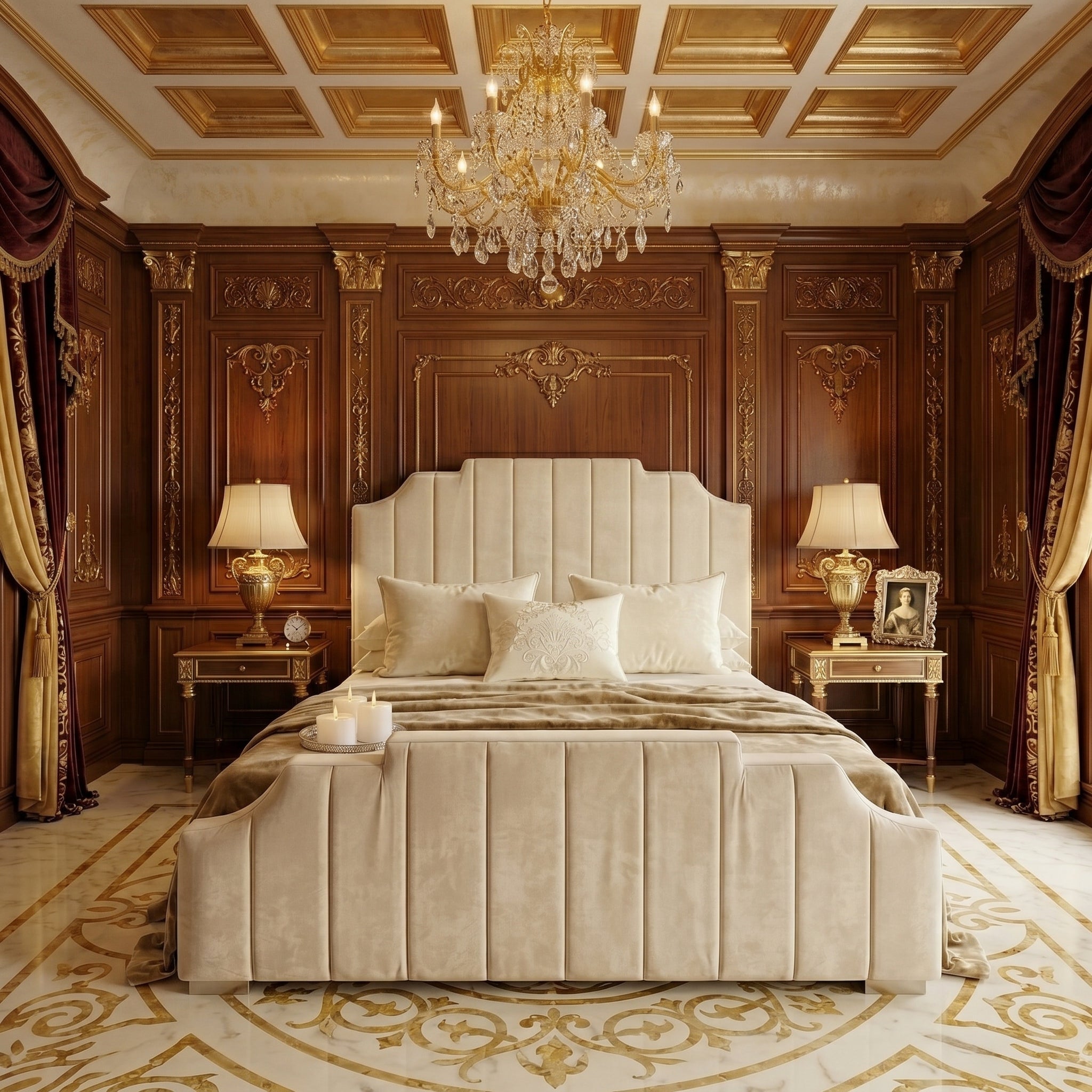 Elegant Modern Frame Bed with Upholstered Padded Headboard