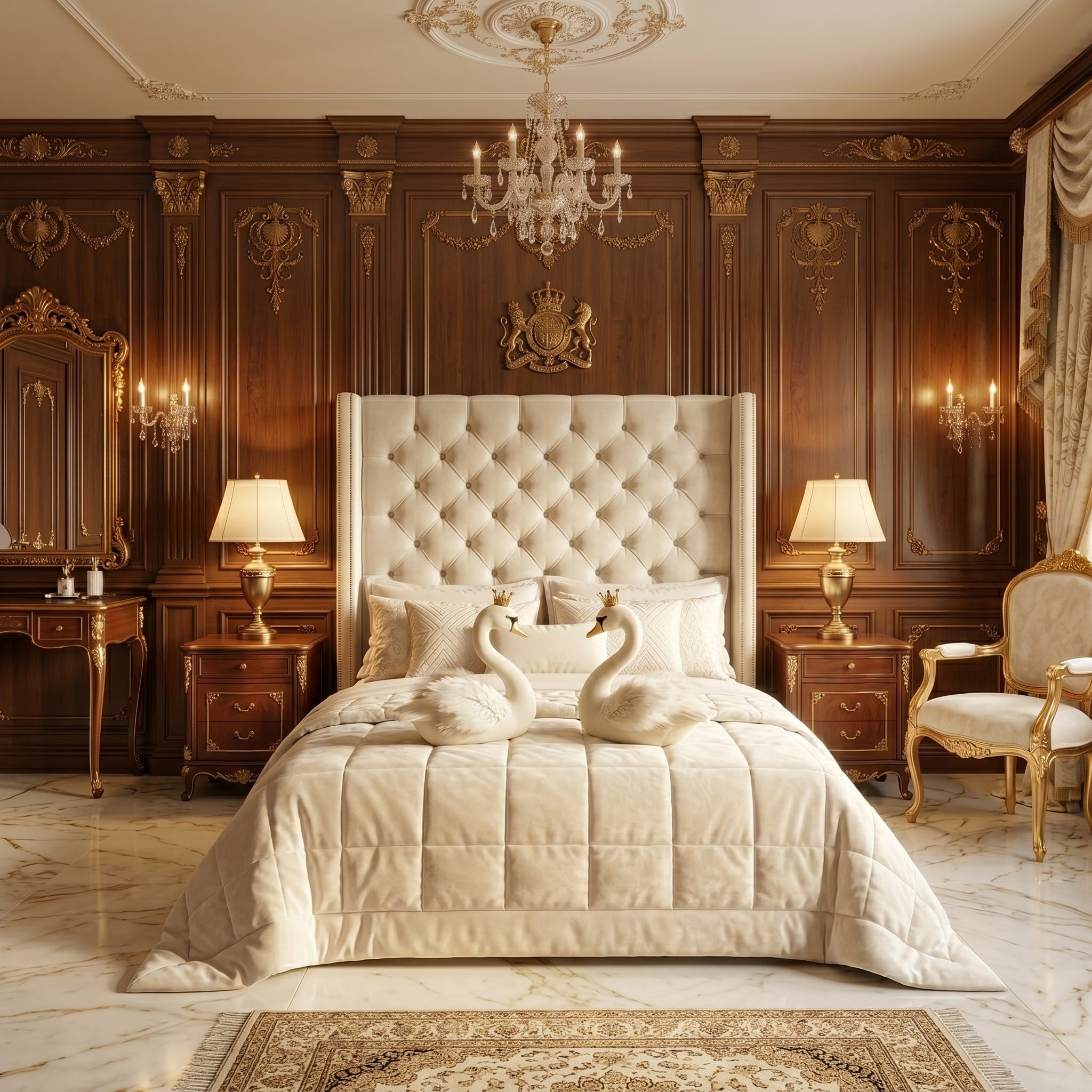 Elegant Tufted Upholstered Bed with Pink Accents