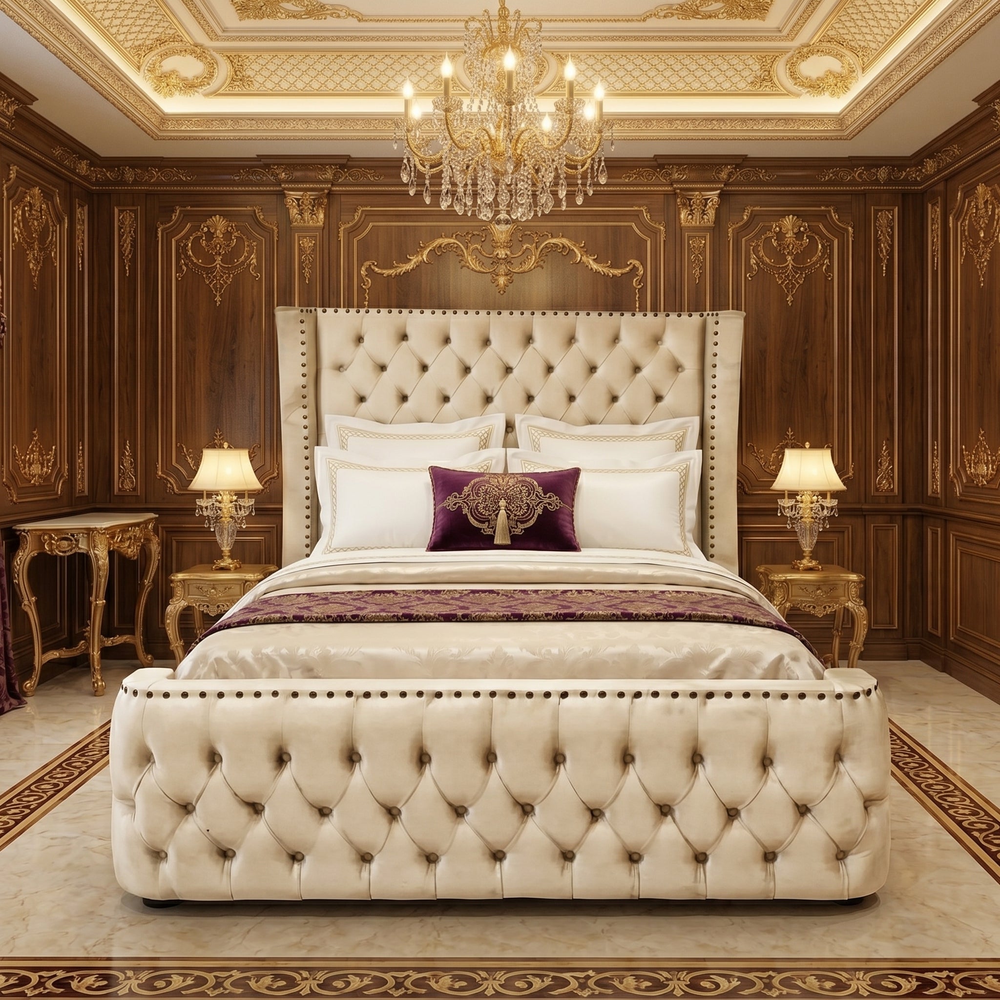 Luxurious Tufted Bed with High Headboard