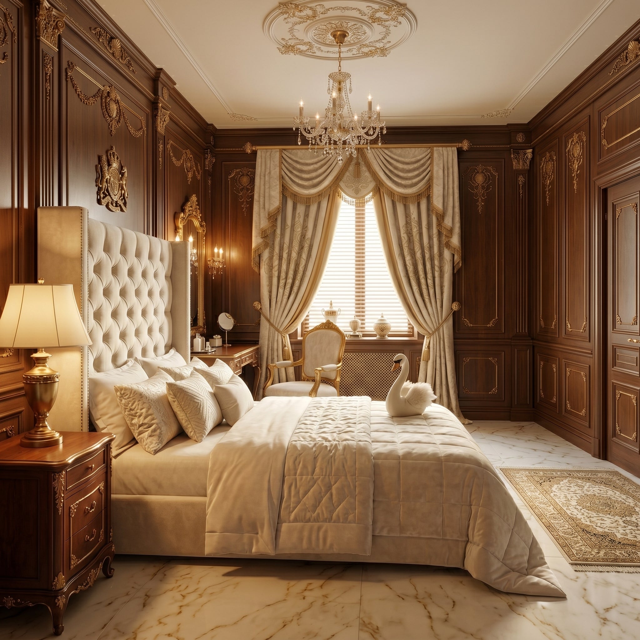 Elegant Tufted Upholstered Bed with Pink Accents
