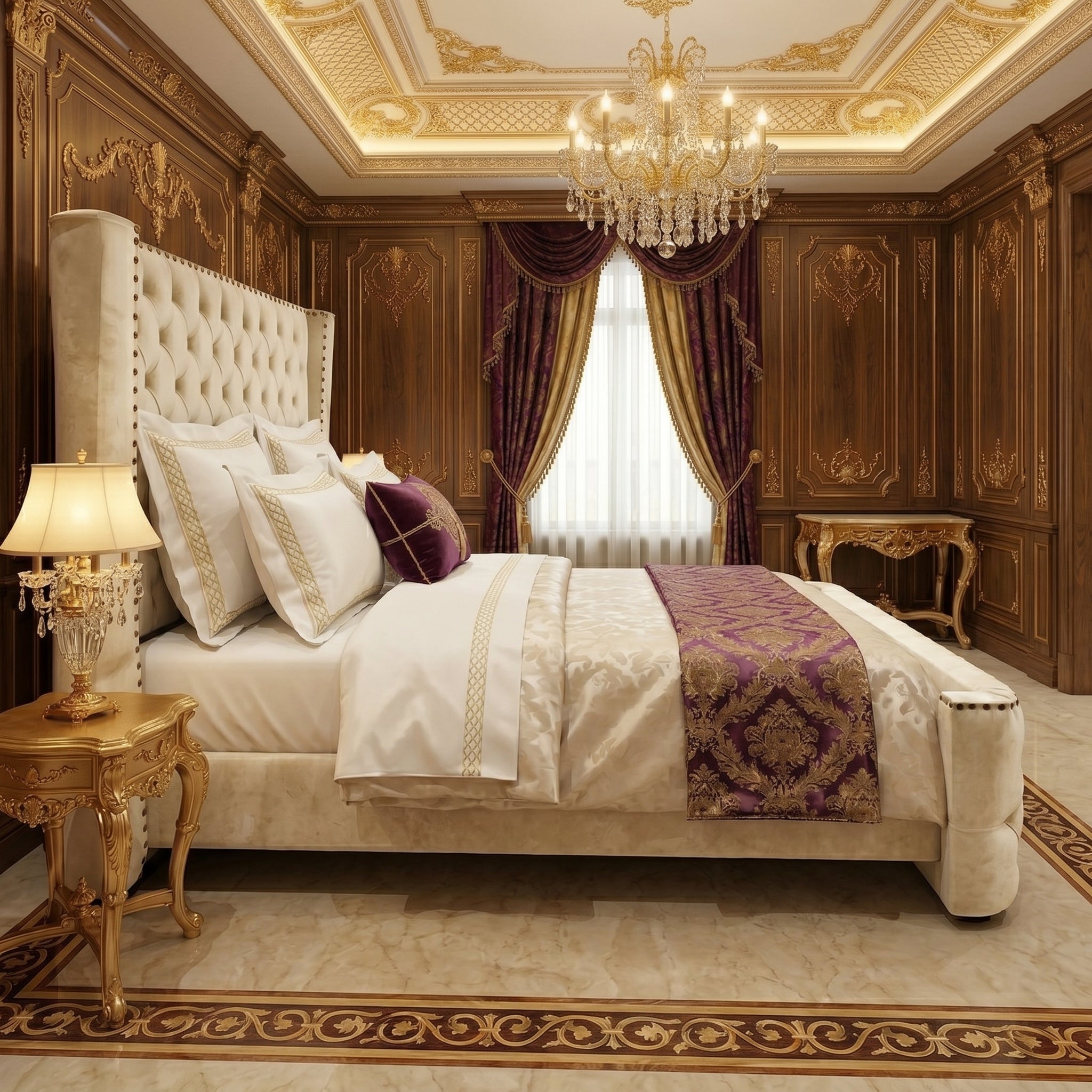 Luxurious Tufted Bed with High Headboard