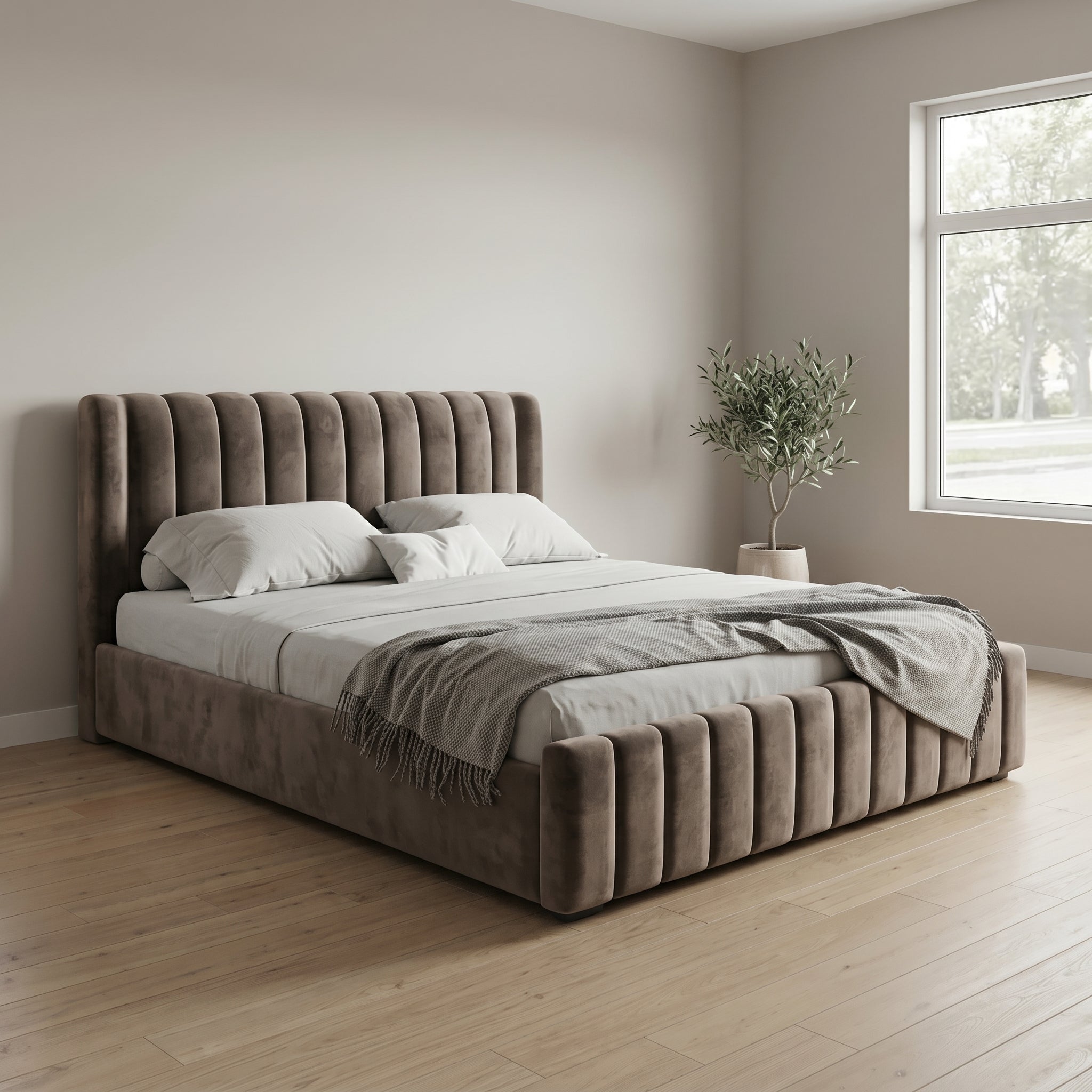 Modern Luxurious Upholstered Bed with Velvet Texture