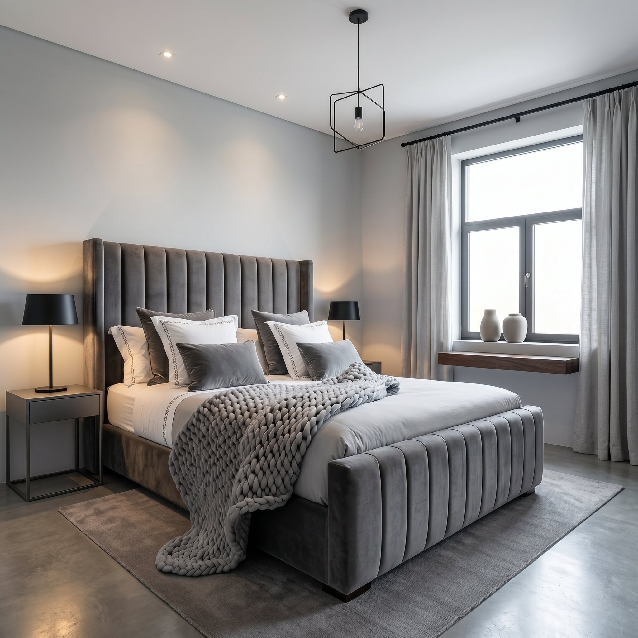Wingback Bed Frame Wingback GREY PLUSH Velvet Bed Frame