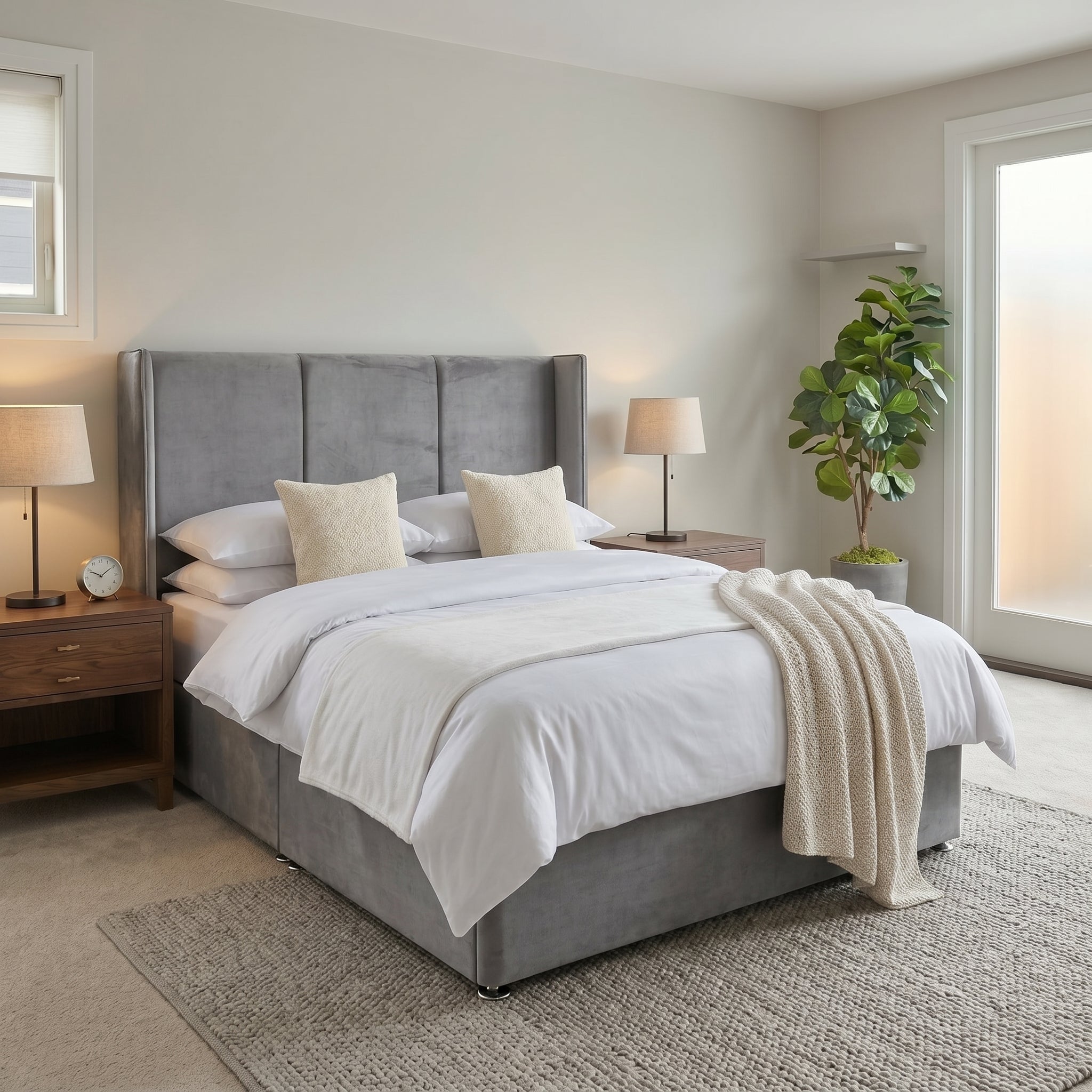 Wingback Upholstered Ottoman Bed Frame