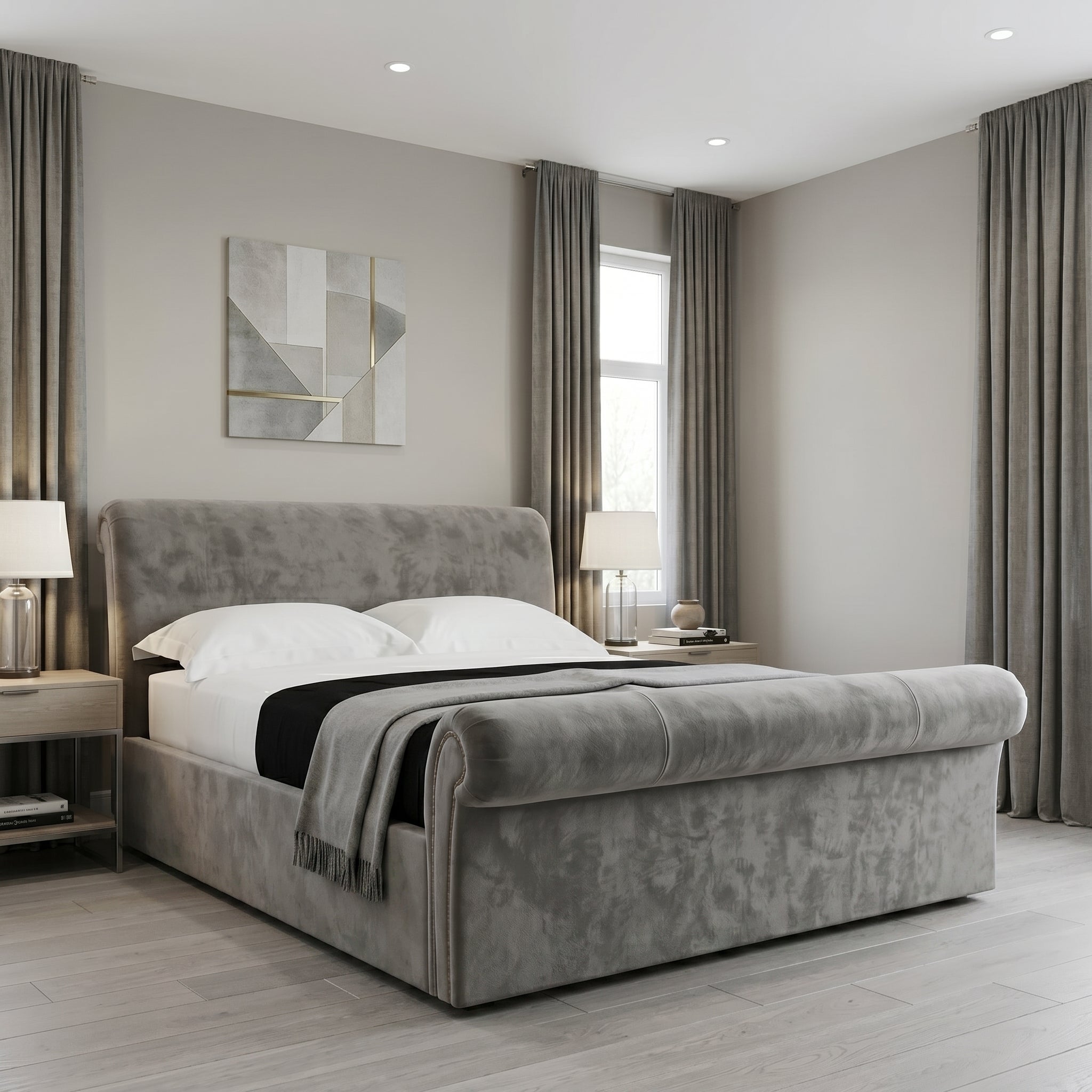Paris Chesterfield Upholstered Scroll Bed Frame