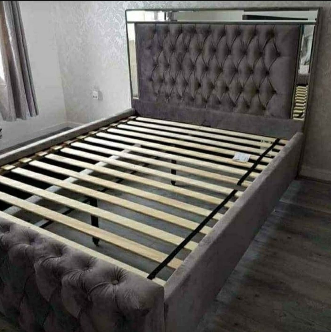 Elegance Mirror Bed Frame in Plush Velvet