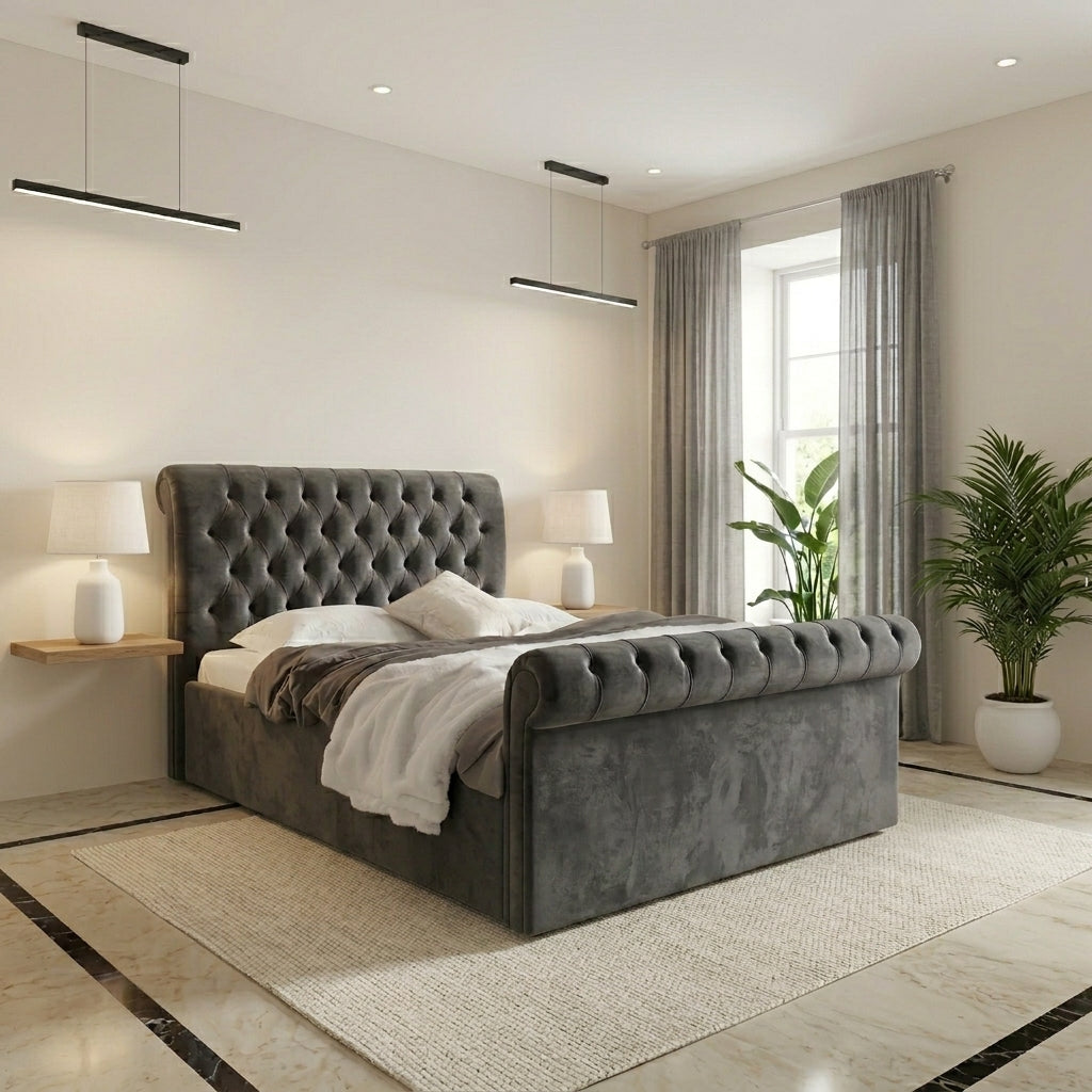 Luxurious Plush Velvet Upholstered Bed