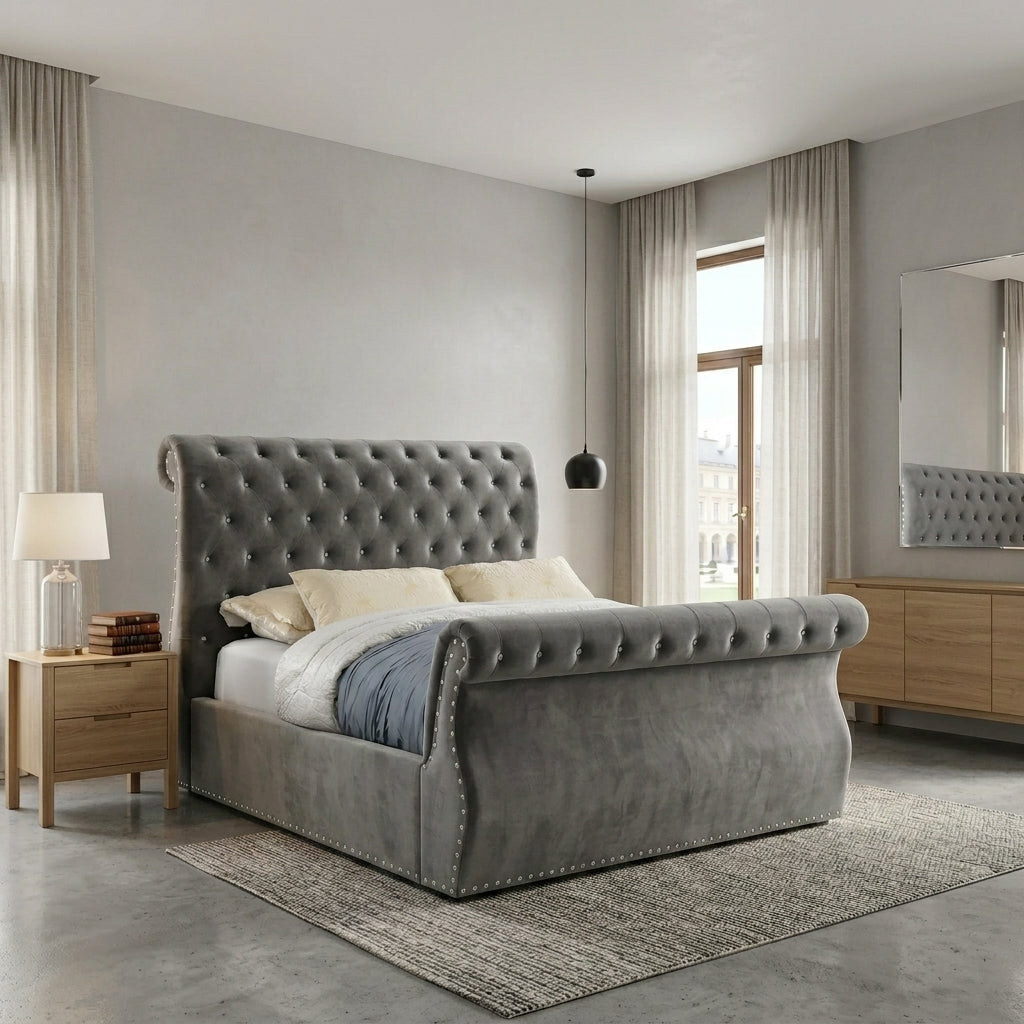 Luxurious Black Velvet Upholstered Bed