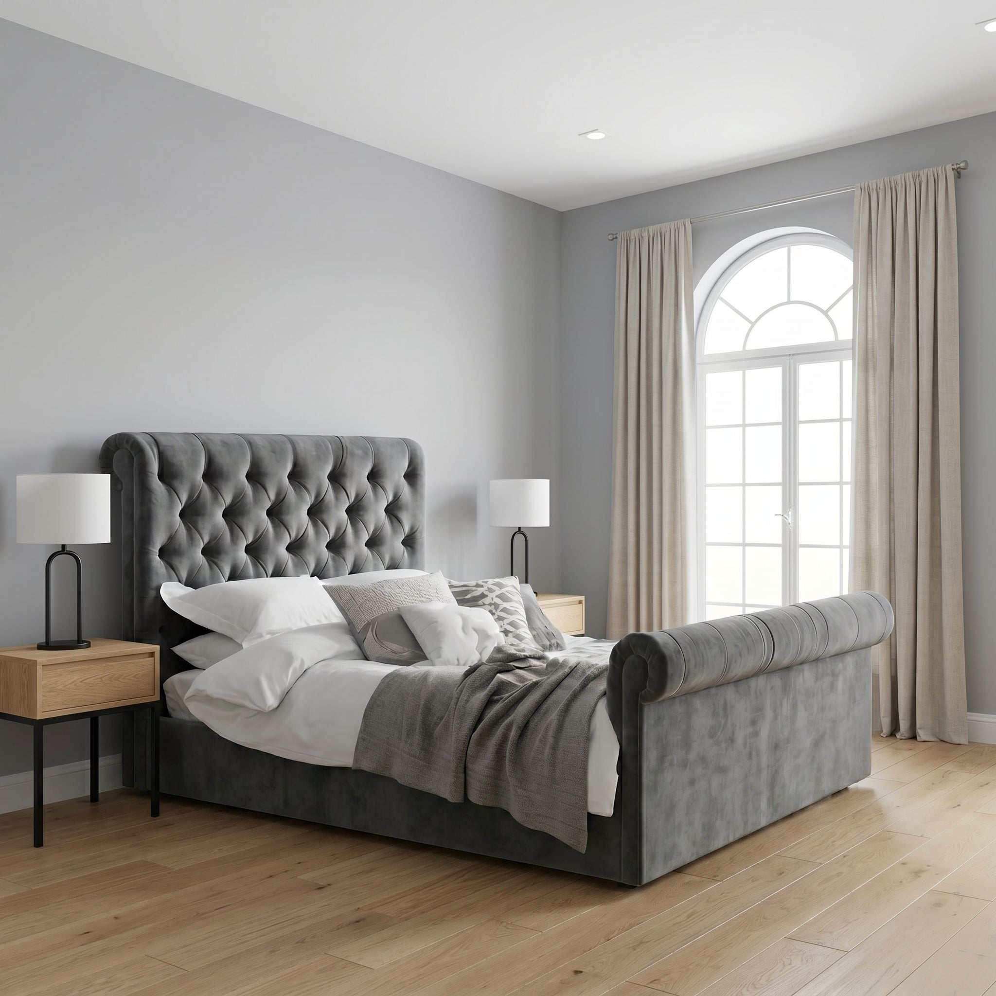 Chesterfield Cream Sleigh Bed King Size