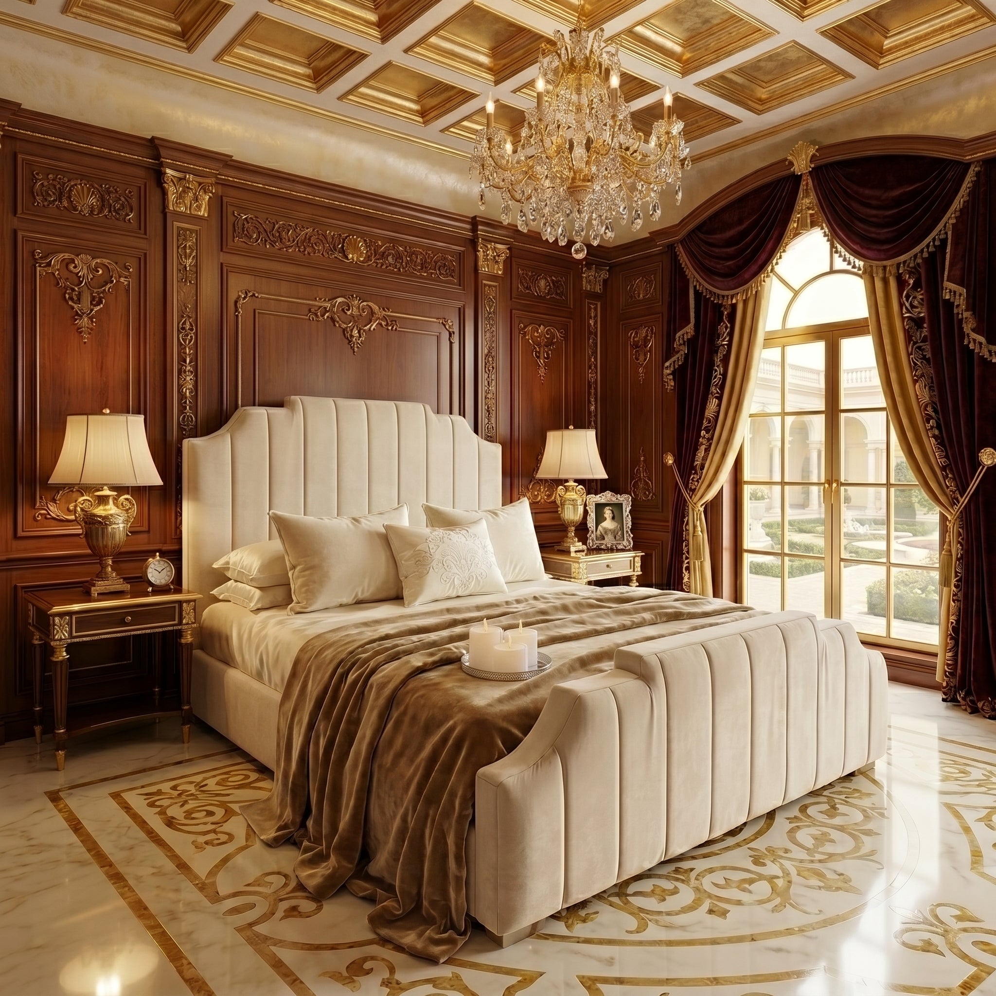 Elegant Modern Frame Bed with Upholstered Padded Headboard