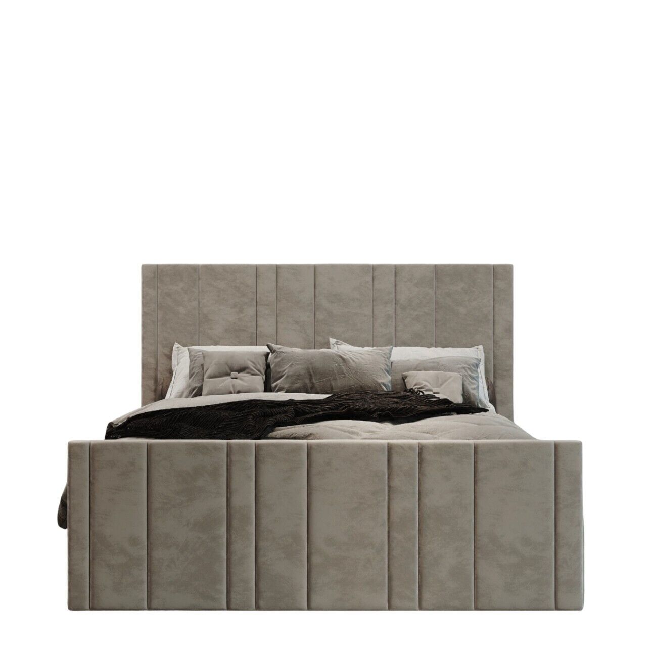 Vertical Liner Headboard & Footboard in Plush Velvet Fabric – Ottoman Sleigh Bed