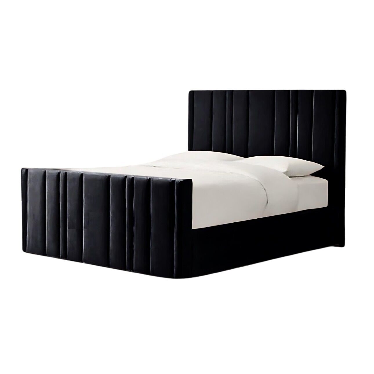 Vertical Liner Headboard & Footboard in Plush Velvet Fabric – Ottoman Sleigh Bed