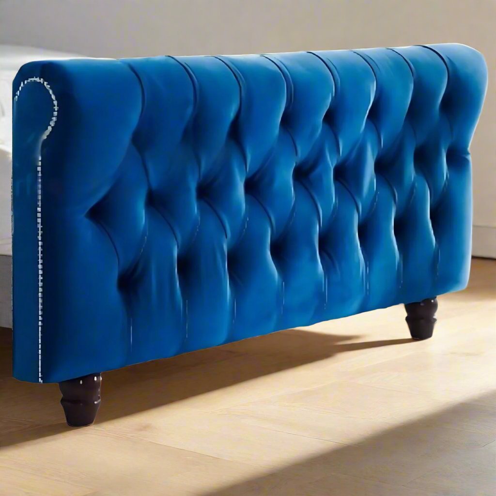 Luxurious Blue Velvet Tufted Bed Frame