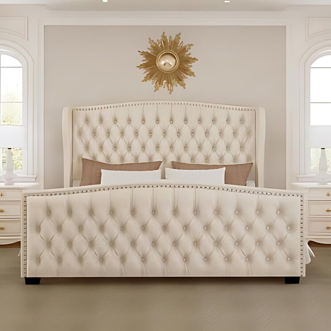 Buckingham Wingback Upholstered Bed with Classic Design - ORCHID FURNITURES