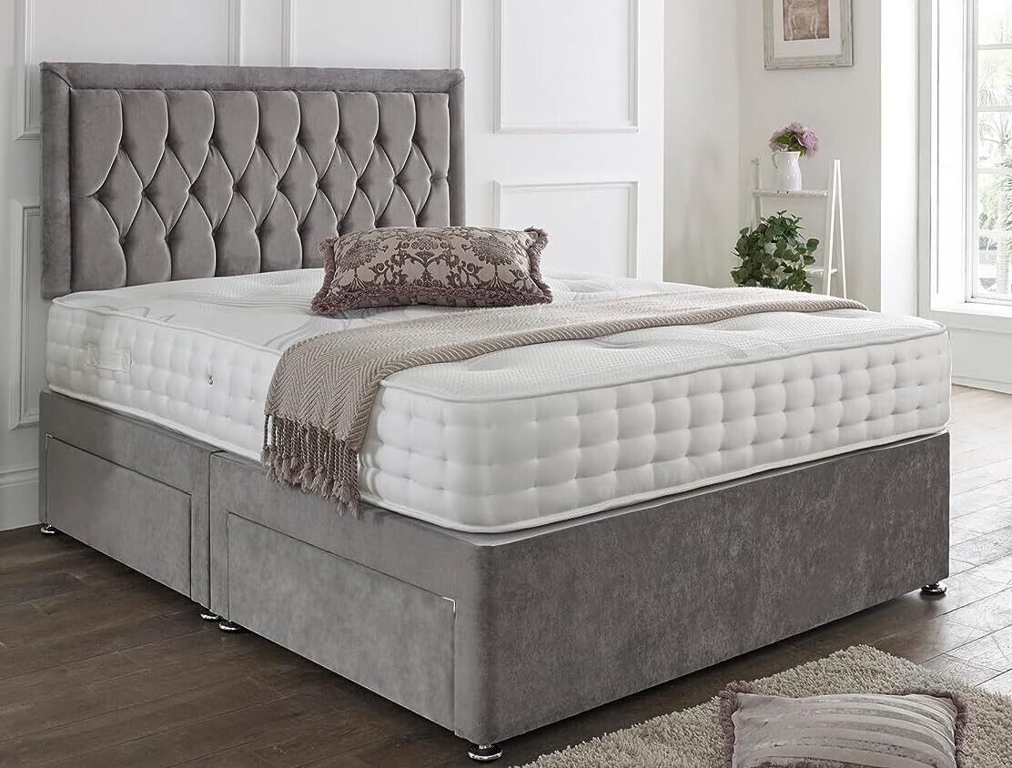 Sonita Upholstered Divan Bed Set with 2 Storage Drawers, 26” Headboard & Mattress