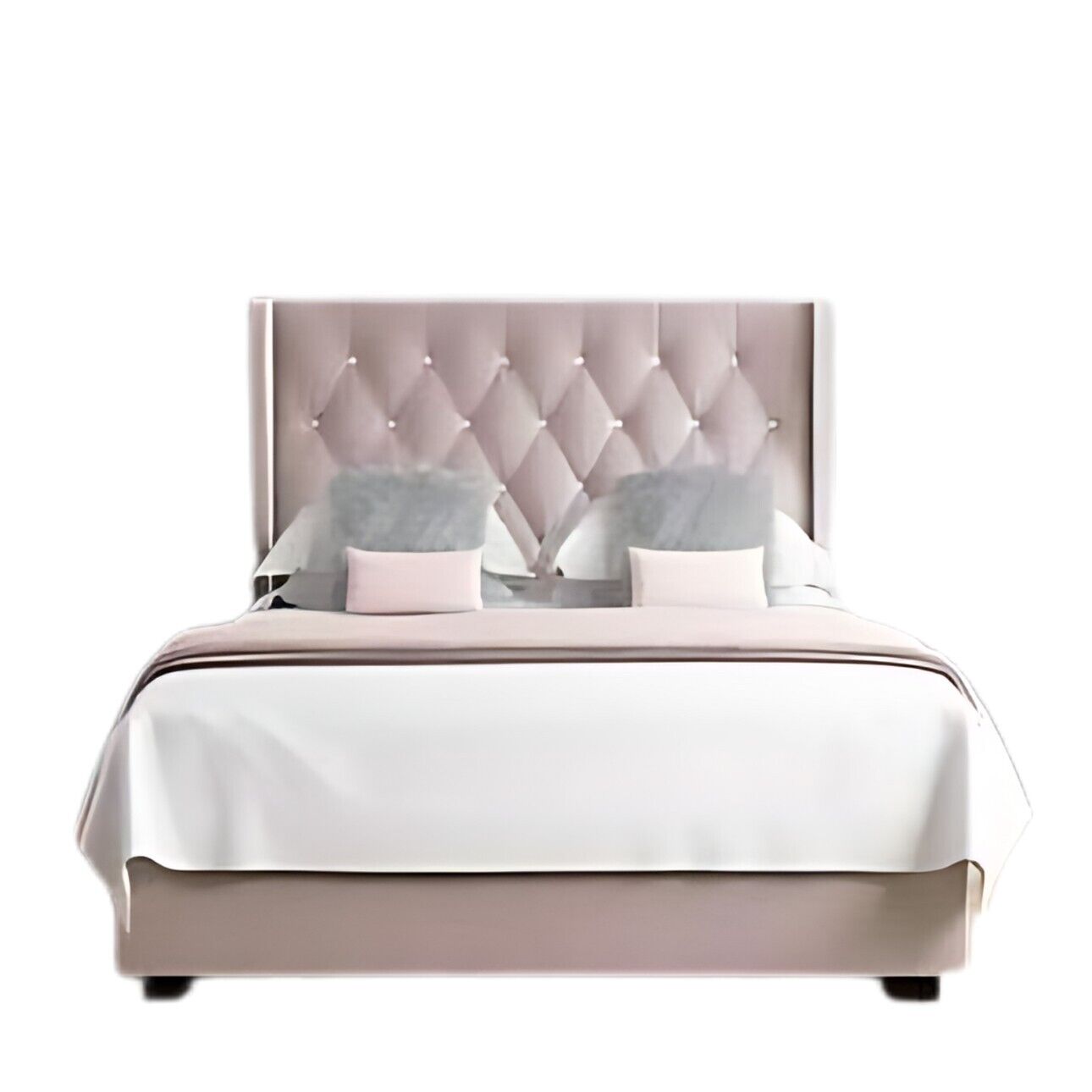 Ottoman Bed Frame with Diamante Wing Back in Upholstery Pink Velvet