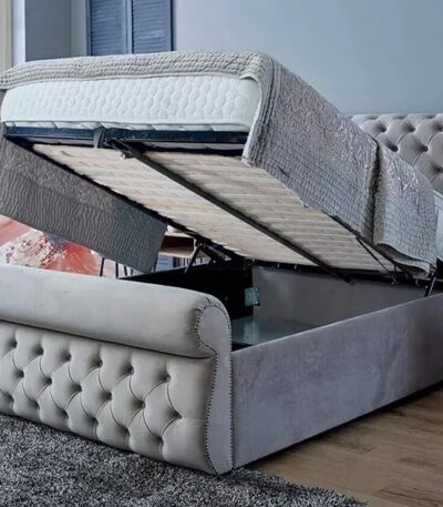 Grey Double Ottoman Bed