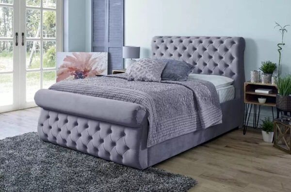 Grey Double Ottoman Bed